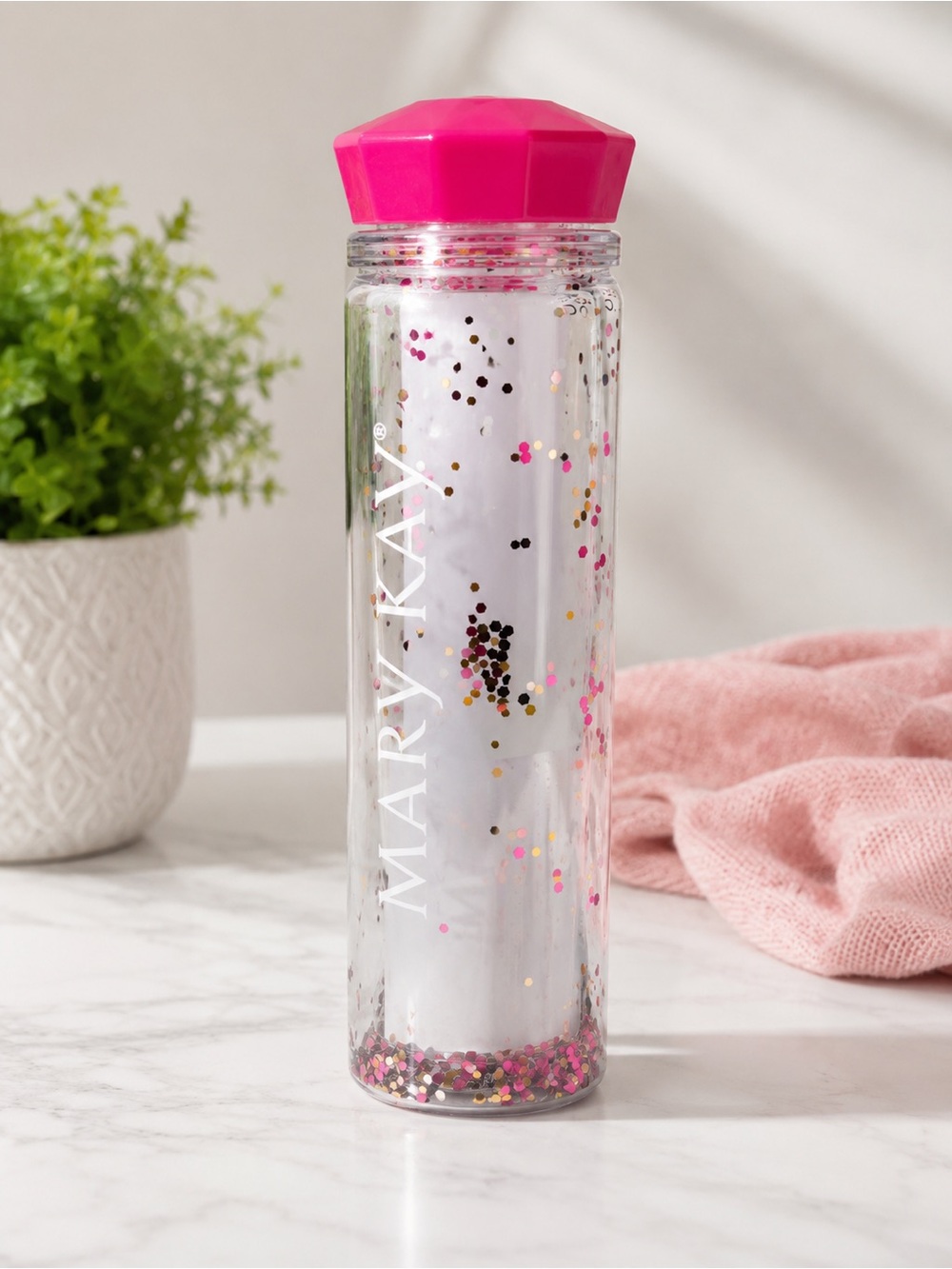 Mary Kay Pink Confetti Glitter Water Bottle Tumbler